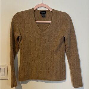 100% Cashmere Lord & Taylor Women's Tan V-Neck Sweater